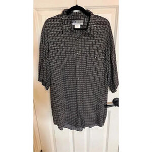 Vintage United Men’s XL Square‎ Print Casual Button Down Shirt Grey